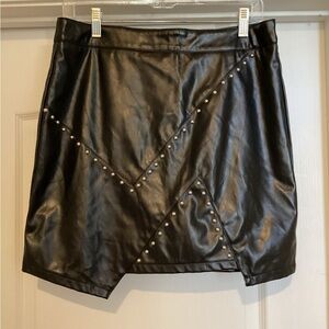 Black Studded Faux Leather Mini Skirt